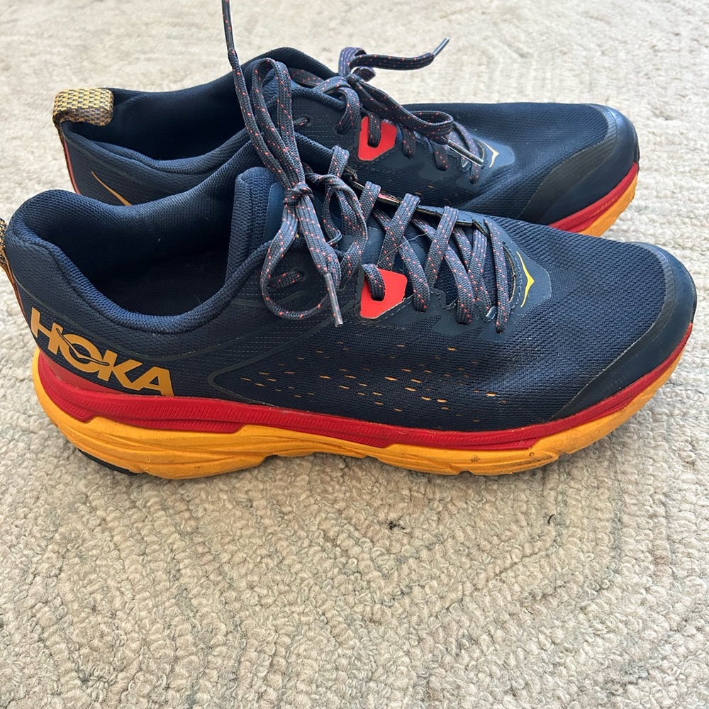 Hoka Men's Dark Blue and Bright Orange Athletic Shoes